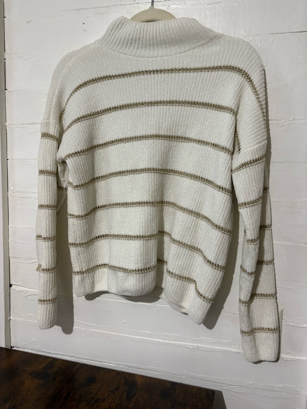 Rachel Zoe Cream Mock-Neck Sweater with Gold Stripes